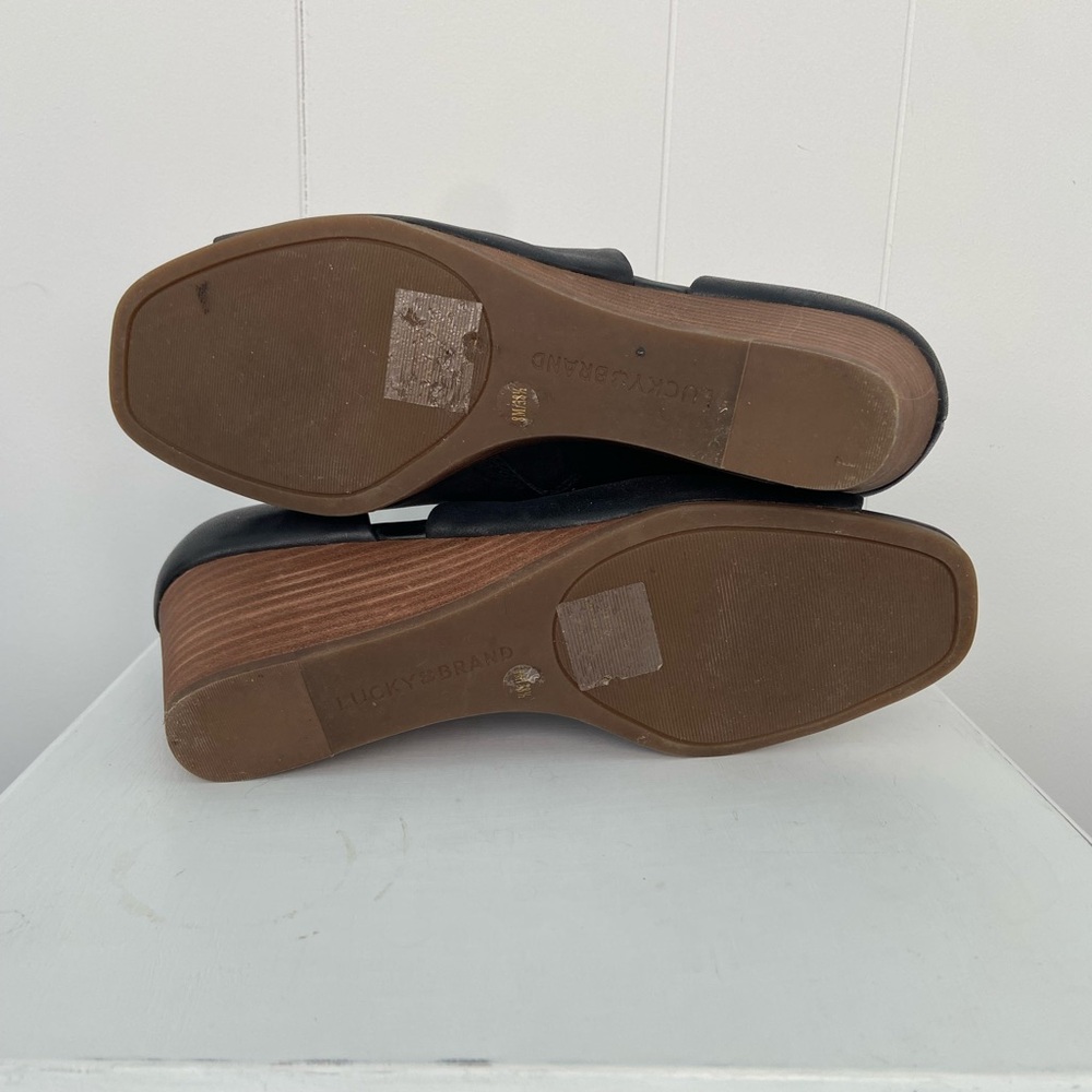 Lucky Brand Black Open Toe Leather Wedges - Picture 8 of 8